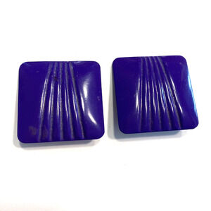 Vintage 1970’s Clip On Earrings Purple Enamel Squares Large Embossed Statement